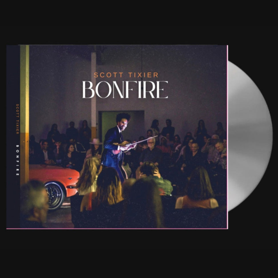 CD digipak with 'Bonfire' album cover featuring a Scott playing violin in front of an audience.